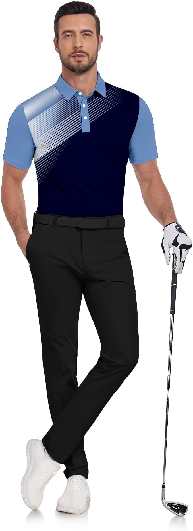 JACKETOWN Mens Polo Shirts Short Sleeve Print Dry Fit Performance Moisture Wicking Casual Collared Golf Shirts
