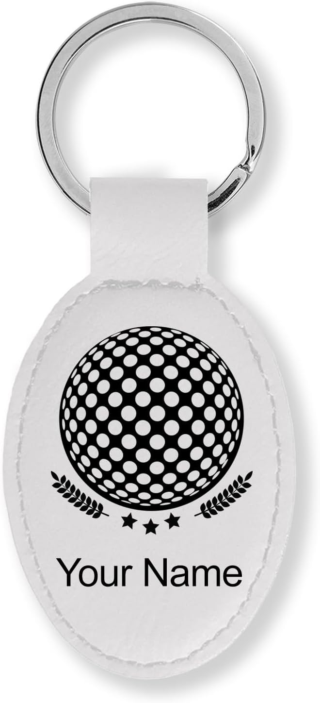 LaserGram Oval Keychain, Golf Ball, Personalized Engraving Included (White)