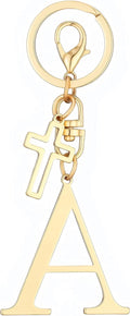 Gold Initial Keychain for Women A-Z Letter Cross Keychains Alphabet Key Chain bag Accessories Gift for Christian