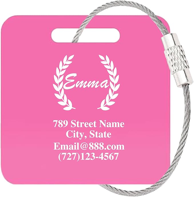 Personalized Luggage Tags for Suitcases,Custom Acrylic Tags with Hole & Steel Loop for Travel,Backpacks,Golf,Bagwine Cup,Waterproof (Pink)