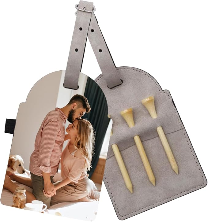 Personalized Golf Tee Bag Tags Custom Golf Tee Holders for Golf Bag，3 Wooden Tees Leather Gift for Golfer Men Women Dad Grandpa, or Uncle