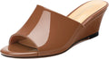 Wedge Sandals for Women Open Toe Wedge Heels Womens Matte High Heel Sandal Round Toe Heeled Wedge Sandals Slip on Casual shoes 2 inch