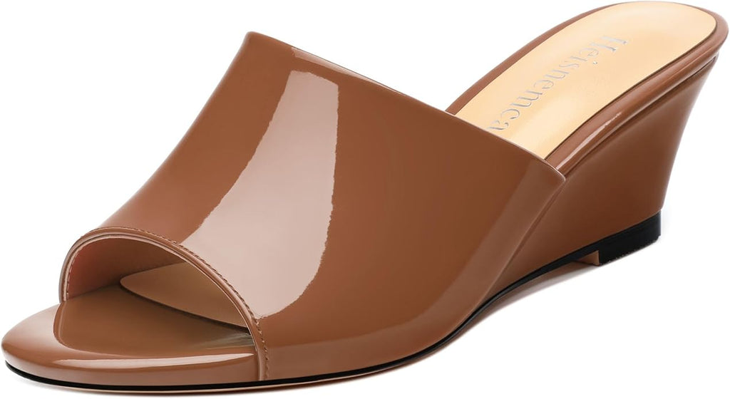 Wedge Sandals for Women Open Toe Wedge Heels Womens Matte High Heel Sandal Round Toe Heeled Wedge Sandals Slip on Casual shoes 2 inch