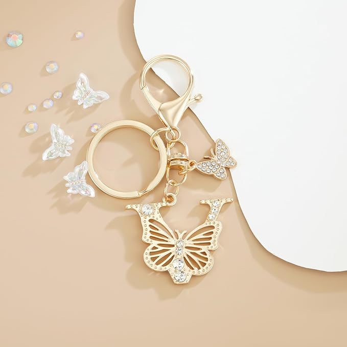 Gold Plated Alphabet Initial Letter Keyring Keychain for Women Girls Crystal Key Chains for Wallet Backpack Bag Charm