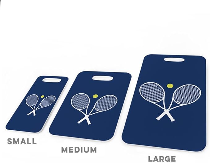 ChalkTalkSPORTS Tennis Luggage & Bag Tag | Crossed Tennis Rackets | Custom Info on Back | Medium | Navy