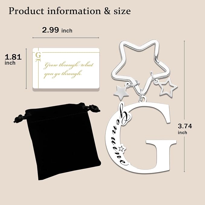 Qunrwe Stainless Steel Initial Letter A-Z Keychain,Inspirational Gifts for Women Men Friends Daughter Son Sister Dad Mom