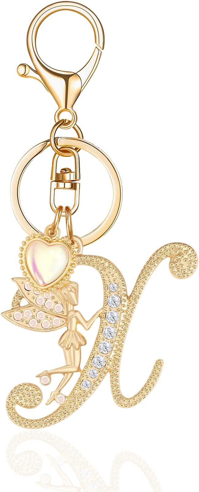 Gold Plated Alphabet Initial Letter Keyring Keychain for Women Girls Crystal Key Chains for Wallet Backpack Bag Charm