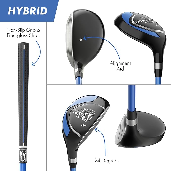 PGA Tour Youth Golf Club Set for Ages 8-12 (4’8”-5’2”) and 12+ (5’2”+), Right and Left-Handed Kids Golf Sets – Beginner Junior Golf Clubs with Lightweight Stand Bag, Mallet Putter, Hybrid, Driver