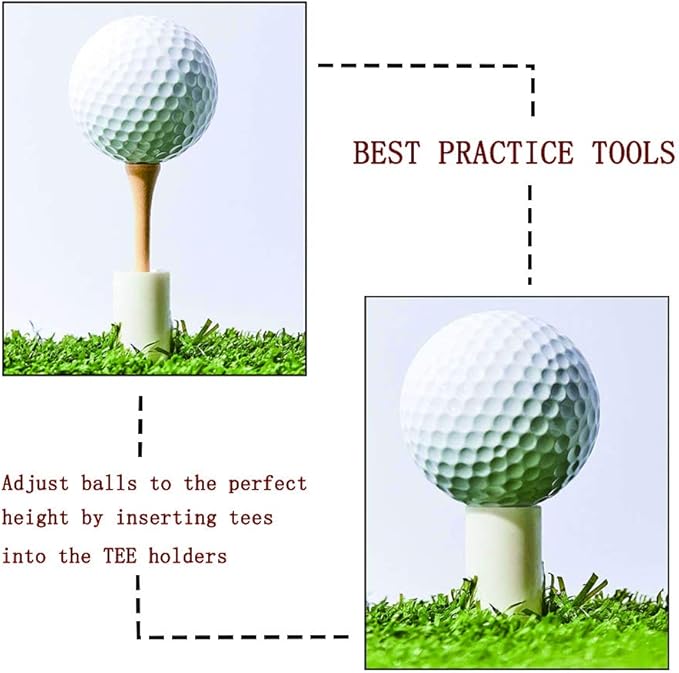 KEEPUP 10 Set Golf Rubber Tee Holder Set for Driving Range Golf Practice Mat Indoor Outdoor Size 1.5 Inch (10 Golf Rubber Tee Holders, 10 Bamboo Tees)