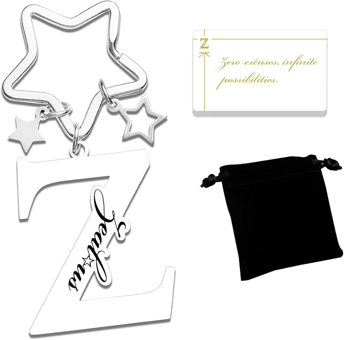 Qunrwe Stainless Steel Initial Letter A-Z Keychain,Inspirational Gifts for Women Men Friends Daughter Son Sister Dad Mom