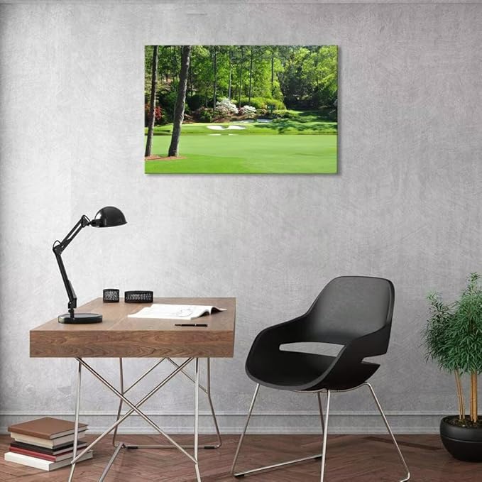 Augusta National Golf Club 12th Hole Wall Art for Living Room Bedroom Bathroom Home Decorations Golf Art Augusta Golf Course Poster Prints Golf Art Framed Ready to Hang(12''H x 16''W)