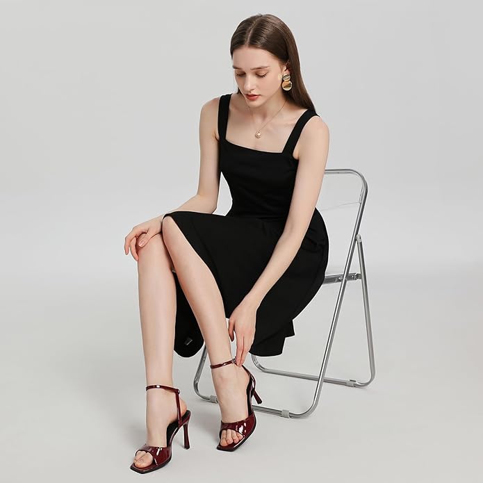 Mostrin Strappy Heels for Women Square Open Toe Lace Up Heeled Sandals Ankle Strap Sexy Stiletto High Heels for Party, Prom, Dating, Wedding