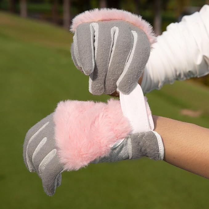 Women's Golf Gloves, Plush Thickened Imitation Rabbit Fur, Warm, Comfortable, Non-Slip