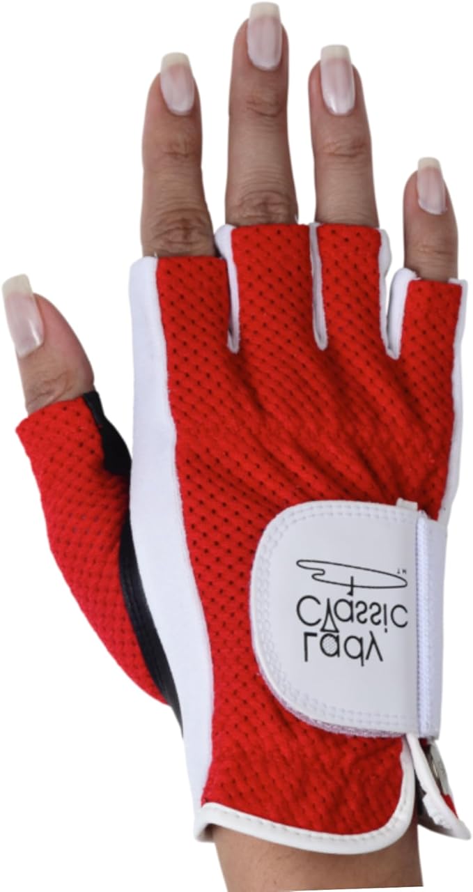 Mesh Half Golf Glove for Women – Premium Cabretta Leather Palm, Breathable Mesh Back, Half-Finger Design Ladies Golf Glove for Enhanced Grip & Comfort