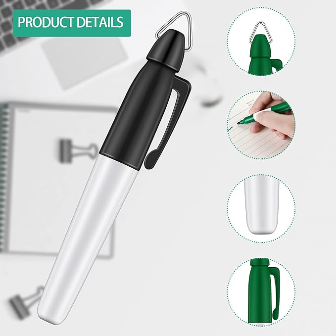 12 Pcs Mini Permanent Markers with Golf Keychain Clips for Nurses Badge Quick Drying Fine Point Ink Pens for Office Outdoor Activities