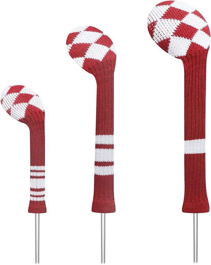 LeFeng 3Pcs Golf Club Covers, Knitted Golf Club Covers for 460cc Driver Fairway Woods and Hybrid
