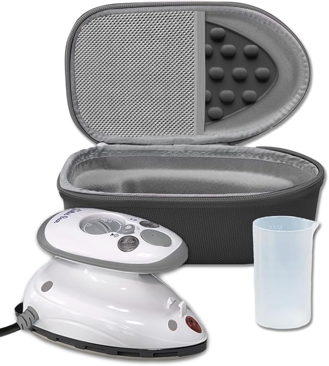 The Quilted Bear Premium Mini Steam Iron - Lightweight Mini Travel Iron for Effortless Quilting & Wrinkle-Free Clothes with Carry Case & Iron Rest Set - Travel Steamer for Clothes & Crafts (Black)