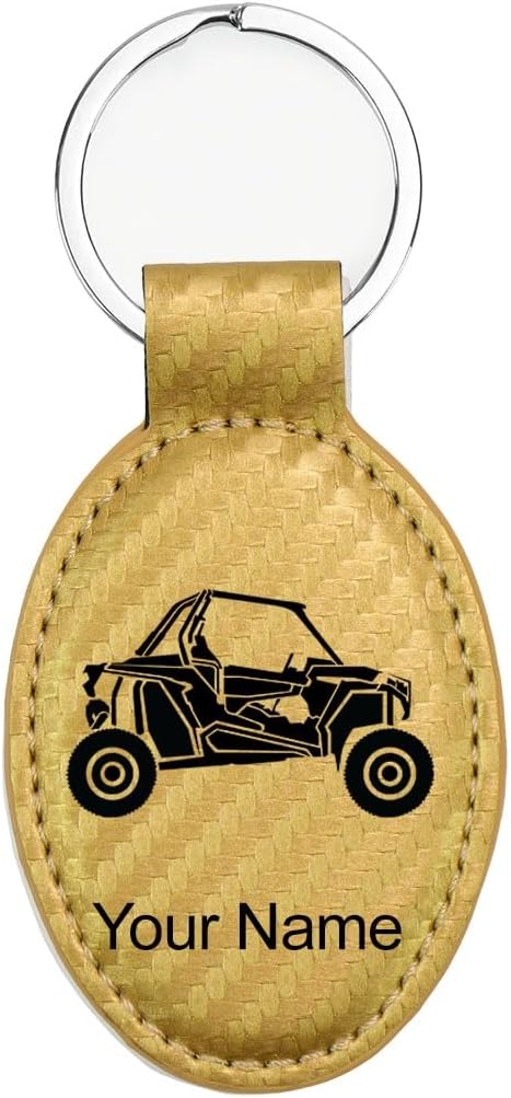 LaserGram Oval Keychain, Off Road Racer, Personalized Engraving Included (Carbon Fiber Gold)