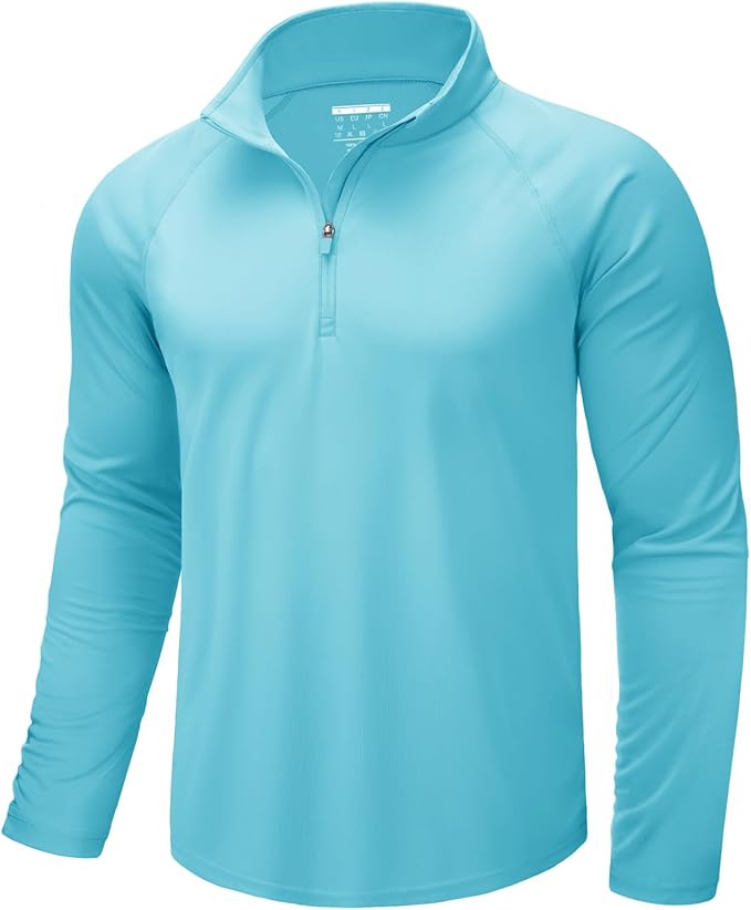 CRYSULLY Men's Long Sleeve 1/4 Zip Shirts Sun Protection Pullover UPF 50+ Rash Guard Running Lightweight T Shirt