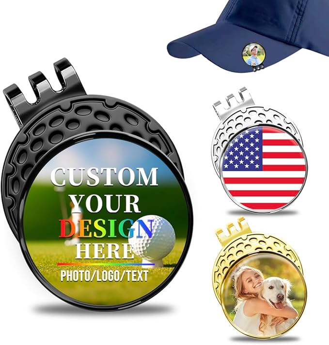 Personalized Golf Ball Marker Hat Clip – Custom Magnetic Ball Marker with Your Photo, Name, Logo or Initials – Unique Golf Gift for Men, Dad, Coach, Golfer