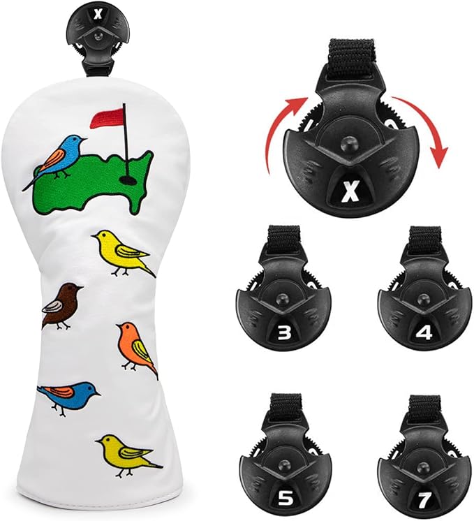 1 Pcs Montela Golf Club Covers,Colorful Birdie Tee 3 Wood Headcover Driver Headcover Fairway Wood Head Covers Hybrid Headcover Leather Golf Head Covers for Odyssey Scotty Cameron Taylormade