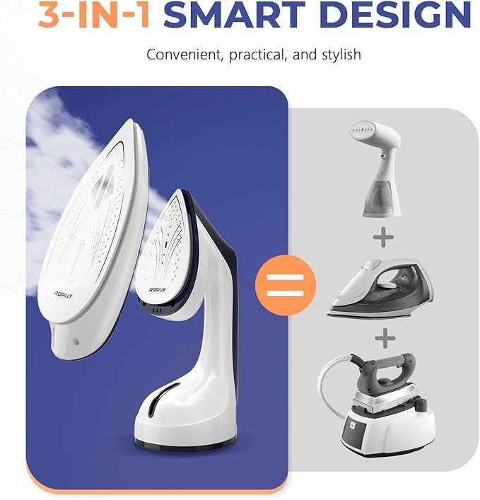 Steamer for Clothes, 1600W 2-in-1 Steamer & Iron with Large Ceramic Plate, Powerful Turbo Steam, Smart Temperature Control, Auto-Off, Wrinkle Remover for All Fabrics