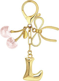 Gold Bubble Heart, Cherry, Bow & More Designs Letter Initial Keychain Bag Charms – Cute Purse Charms for Handbags