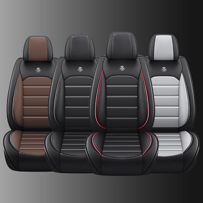 Leather Car Seat Covers for VW Golf SportWagen 2015-2019,Waterproof Soft Seat Covers,Interior Accessories Seat Covers Protector Airbag Compatible(5pcs Black&Gray Standard)