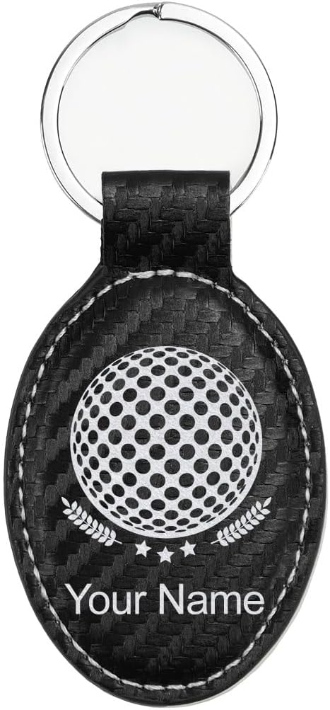 LaserGram Oval Keychain, Golf Ball, Personalized Engraving Included (Carbon Fiber Black with Silver)