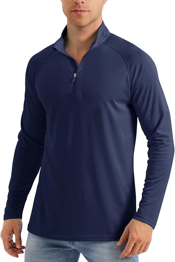MAGCOMSEN Men's Long Sleeve Sun Shirts UPF 50+ Tees 1/4 Zip Up Fishing Running Rash Guard T-Shirts Outdoor Shirt