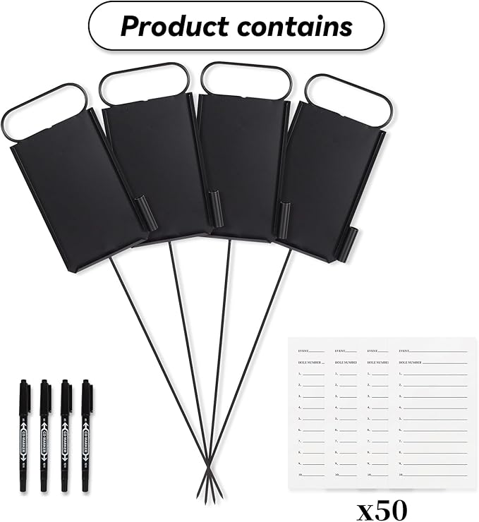 4 Pcs Closest to The Pin Marker - Golf Metal Proximity Marker with 50 Sheets Cards and 4 Pens, Stainless Steel Golf Marker Golf Signs for Long Drive Putting Competition