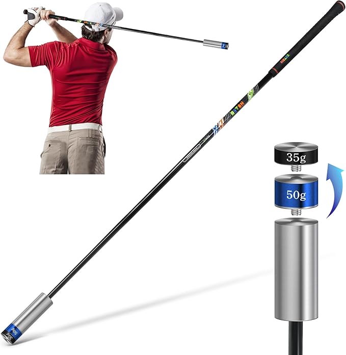 Golf Swing Trainer Aid for Indoor Practice Speed Training, Warm up Stick Improved Rhythm, Grip, Flexibility, Balance, Tempo and Strength with 2 Adjustable Weights