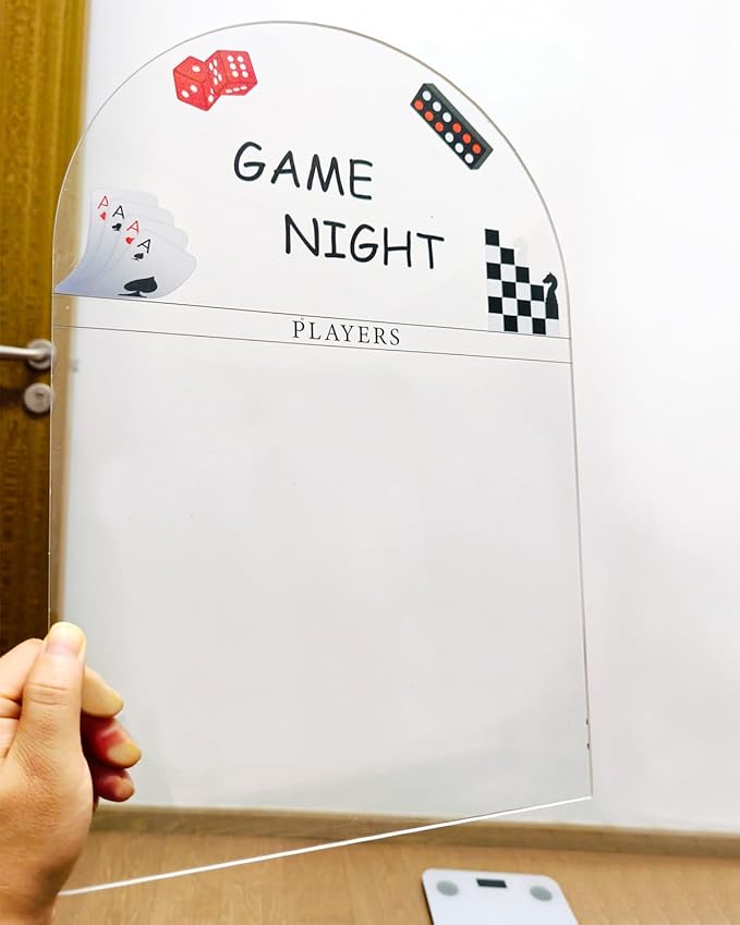 Personalized Family Game Night Scoreboard – Custom Dry Erase Score Tracker Board with Marker, Reusable Acrylic Game Scoreboard (11X16)