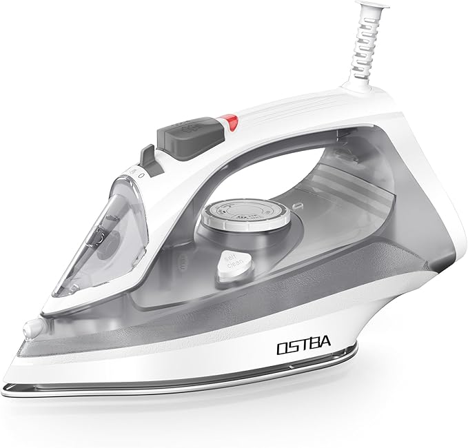 OSTBA 1600W Steam Iron for Clothes with Rapid Heating Nonstick Soleplate, 300ml Water Tank, Precise Thermostat Dial, Self-Cleaning, Anti-limescale, Drip Stop Function Clothes Iron