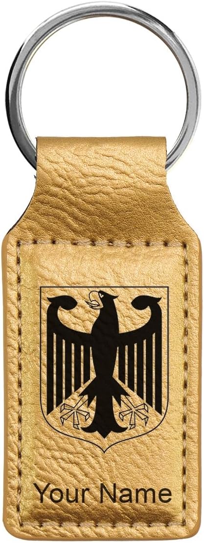 LaserGram Rectangle Keychain, Coat of Arms Germany, Personalized Engraving Included (Gold)