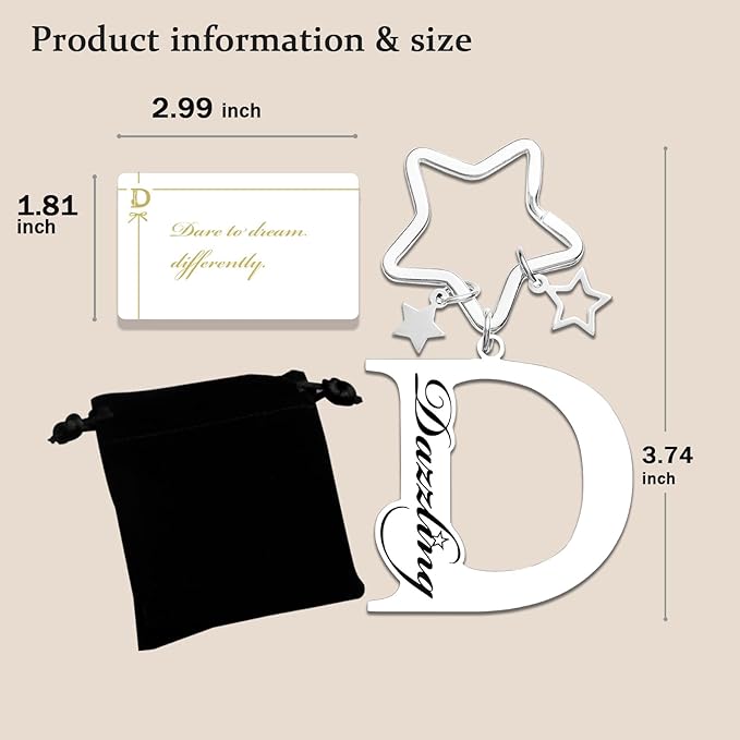 Qunrwe Stainless Steel Initial Letter A-Z Keychain,Inspirational Gifts for Women Men Friends Daughter Son Sister Dad Mom