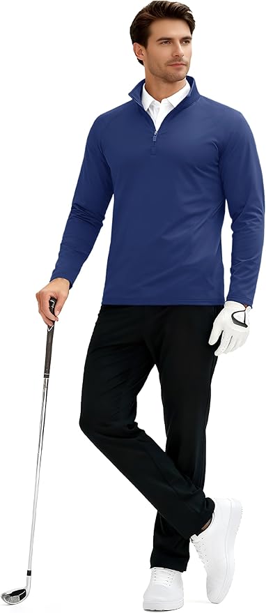TACVASEN Men's Quarter Zip Pullover Fleece Lined Thermal Long Sleeve Golf Shirt 1/4 Zip Warm Winter Sweatshirts