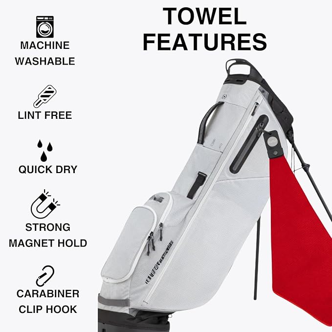 Magnetic Golf Towels for Golf Bags with Clip & Ultra Strong Magnet - Waffle Weave Microfiber Towel for Secure Hold on Bags & Carts - Ideal Club Cleaner & Accessories - Red
