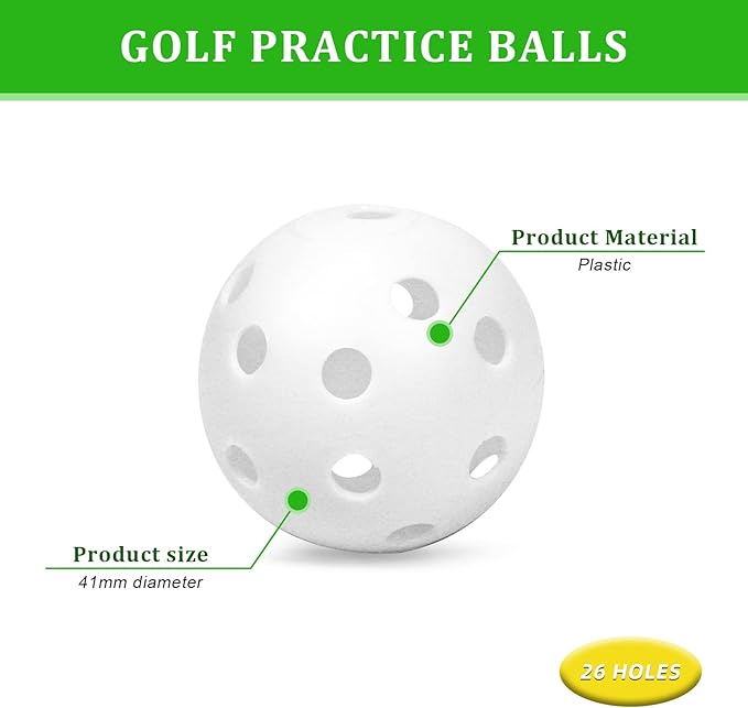 Plastic Golf Balls Practice Limited Flight Golf Training Ball Hollow Swing Practice Indoor Golf Balls with Mesh Drawstring Bag for Backyard Driving Range or Outdoor