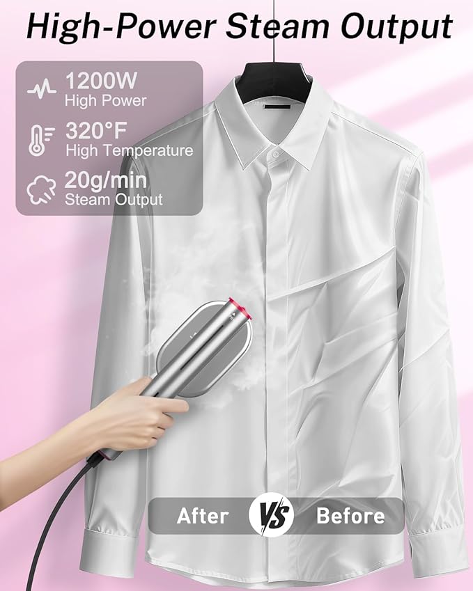 Travel Steamer for Clothes,Handheld Portable Steamer for Clothes,2-in-1 Garment Steamer for Clothes with 10s Fast Heat-Up,Rotatable Head 1200W,110-120V Purple for Travel,Office&Home,Red
