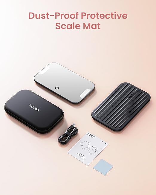 RENPHO Portable Rechargeable Scale for Body Weight, Travel Weight Scale with Travel Makeup Mirror, Slide-Out LED Display, Digital High Accurate Scale for Traveling, 400lbs, Core Go, 8.98" x 5.28"