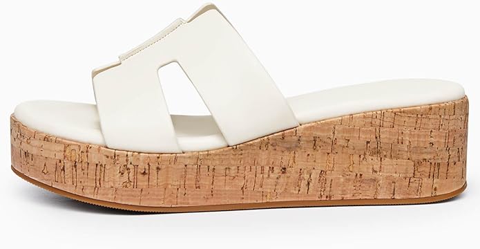 Coutgo Women's Platform Wedge Sandals Open Toe Slip On Slides Cork Heeled Cutout Comfortable Summer Shoes