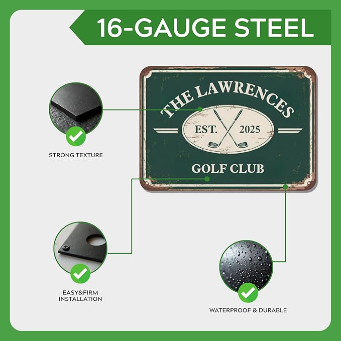 Personalized Golf Metal Sign, Vintage Country Club Villa Decor, Custom Metal Sign with Name, Personalized Golf Wall Decor for Club Garage Bar, 19th Hole Wall Art, Gifts for Golfers Dad Father Husband