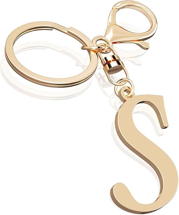 Cute Stainless Steel Gold Initial Letter Keychain for Women Girl, Charms for Key Handbag Backpack Bag, Personalized Gift