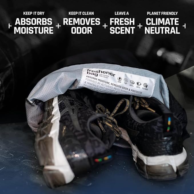 SmellWell Freshener Bag XL – Black | Shoe Bags for Travel, Golf Shoe Bag & Cleat Bag with Activated Bamboo Charcoal | Odor Eliminating & Moisture Absorbing Shoebag
