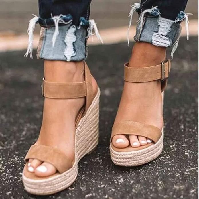 VICKI·VICKI Wedges for Women Platform Sandals Wedge Heels for Sandals Comfortable Summer Espadrille Shoes Ankle Strap&Open Toe