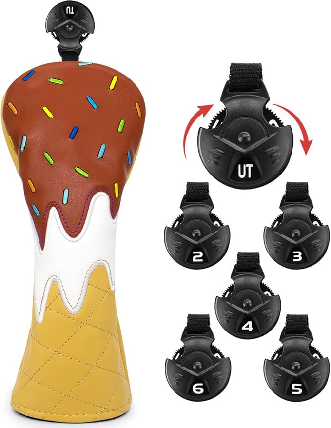 Golf Wood Head Covers Driver Cover 3 Wood Headcover Hybrid Head Covers Embroidery Ice Cream Design Golf Club Headcovers Leather Hand-Made Wood Head Cover