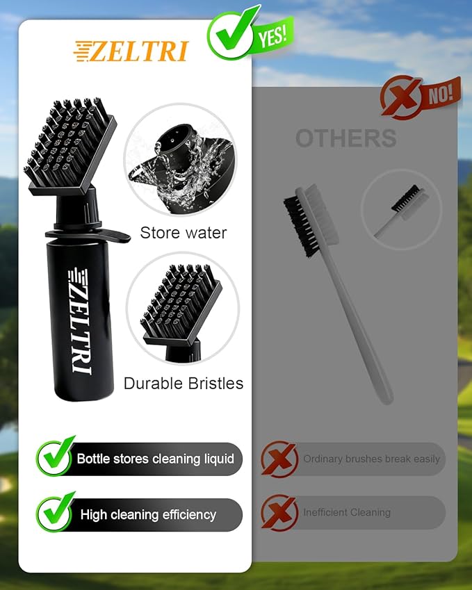 Golf Club Brush Cleaner with Retainer Clip and 8.0 x 8.0 in Golf Towel - Holds 4 Oz Water Durable Nylon Bristles for Easy Cleaning Essentials Golf Accessories