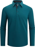 Alex Vando Mens Golf Shirt Moisture Wicking Quick-Dry Solid Long Sleeve Polo Shirts for Men