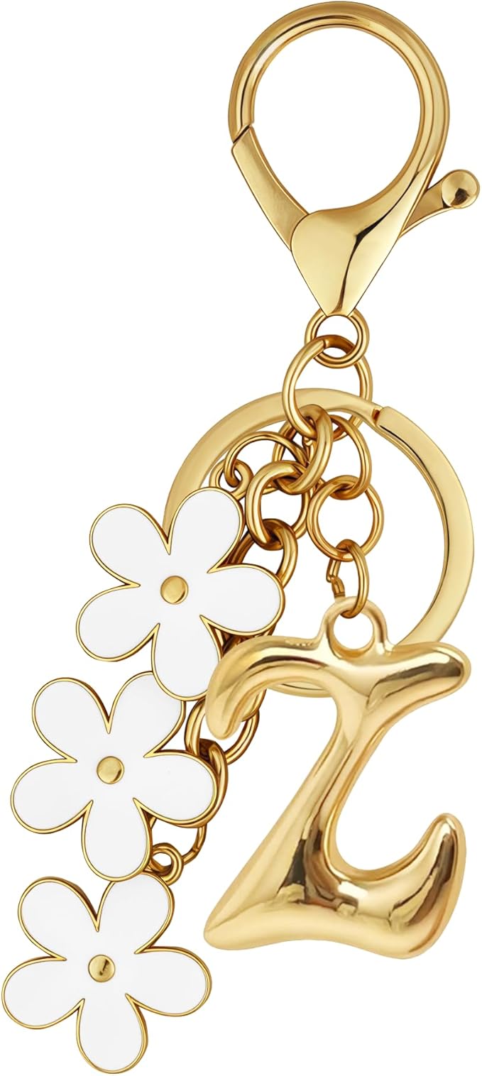 Gold Bubble Heart, Cherry, Bow & More Designs Letter Initial Keychain Bag Charms – Cute Purse Charms for Handbags